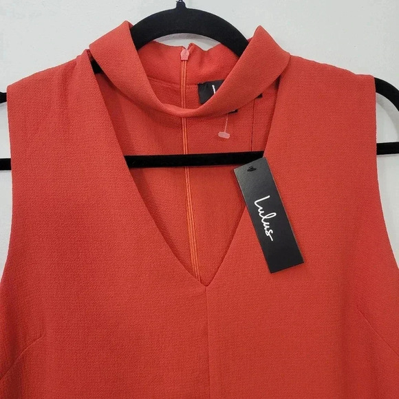Lulus Choker Collar V-Neck Blouse Orange Sleeveless Top Sz L Lightweight Girly - Picture 5 of 10